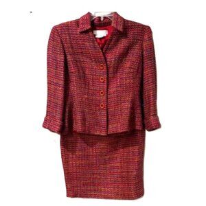 Maggy London Exquisite Berry Tweed Silk Blend Skirt Suit Set in Size 4